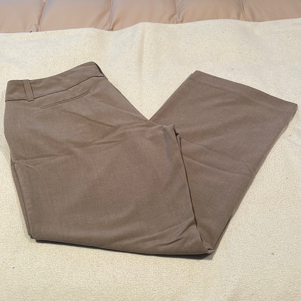 Heather khaki straight leg slacks. Daisy Fuentes. Size 14 Short.